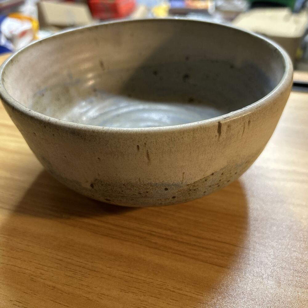 VTG Handmade Studio Art Pottery Bowl Signed Glaze MCM 7" X 3" Gray Blue